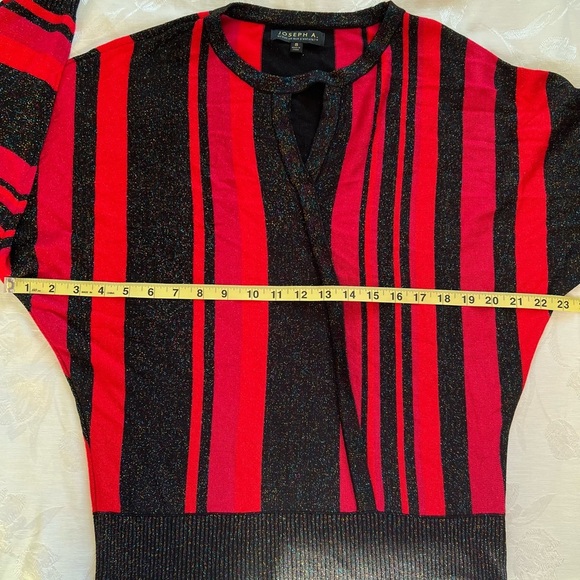 JOSEPH A.Womens Red Black Sweater Small Striped Shimmer Eyelet Casual Festive - Picture 16 of 17